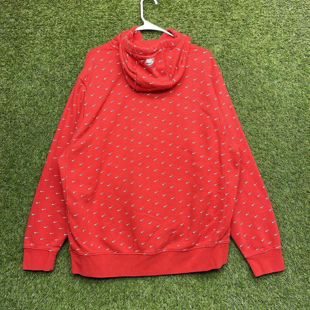 Nike Hoodie Mens Large Fleece Club Pullover Sweatshirt Sports AOP Swoosh y2k Red